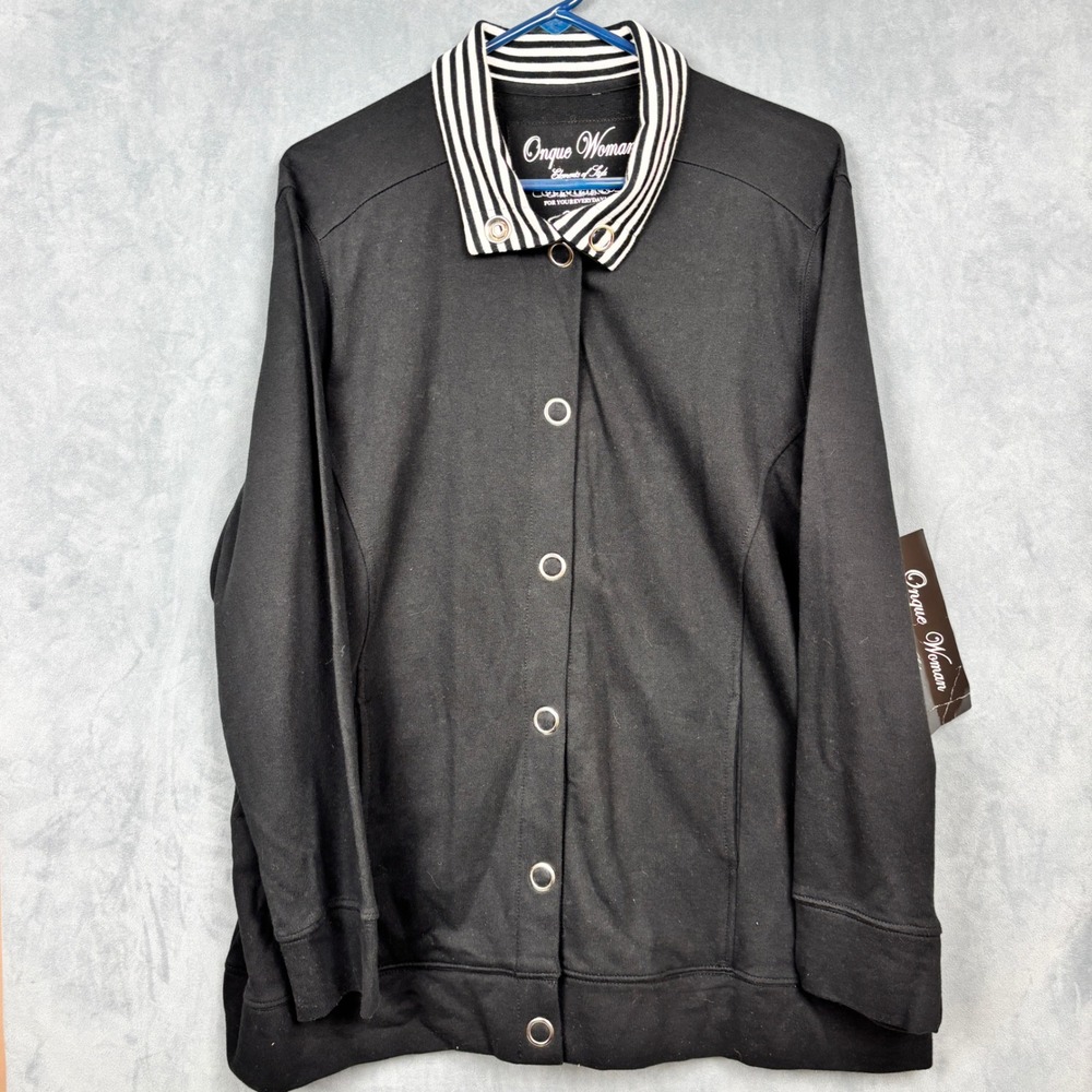 Onque Woman Black Striped Collar Snap Front Jacket 1X NWT 1521101-3